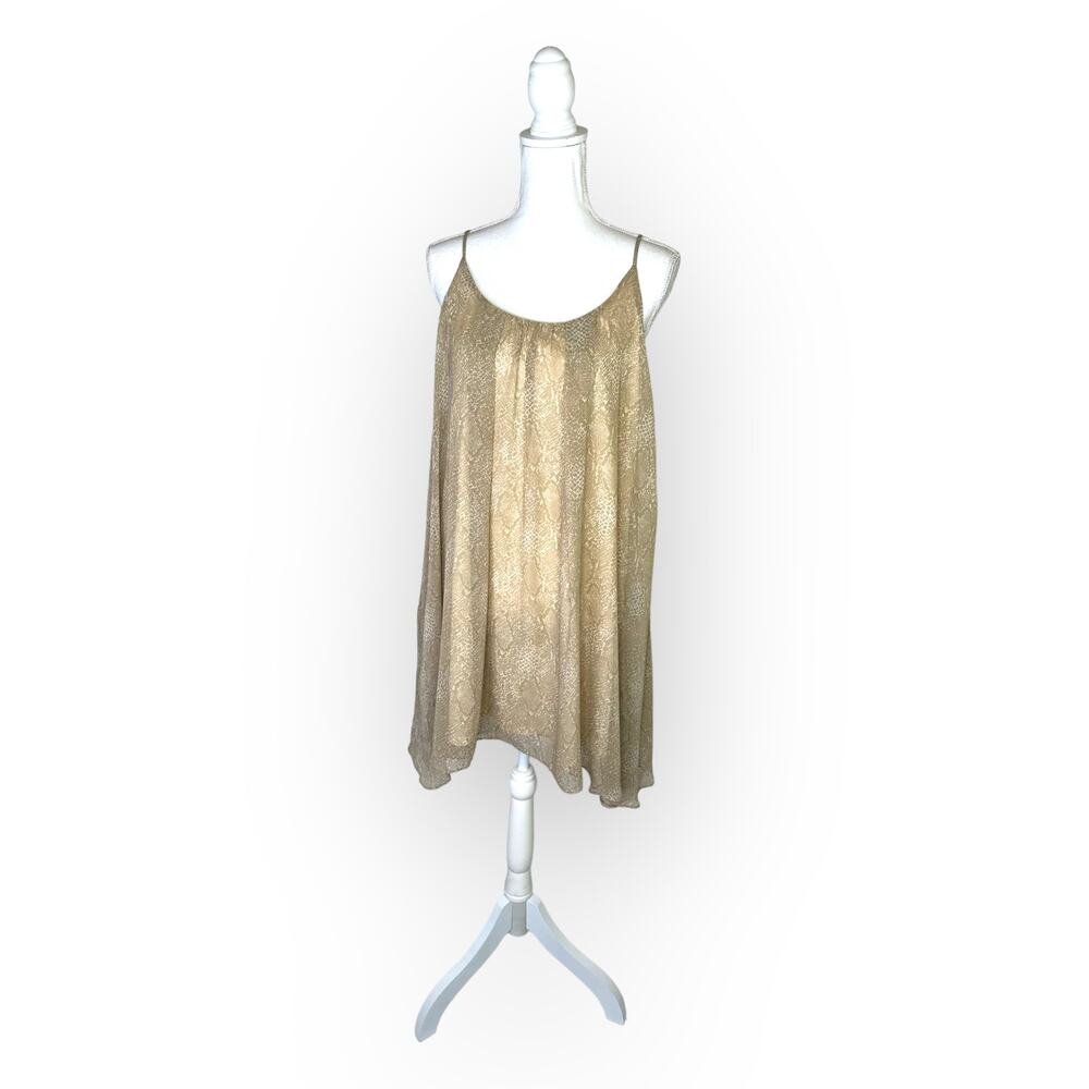 Aura Red Dress New Sheer Sleeveless Swing Dress Sz M Nude Snake Spaghetti Strap - Picture 2 of 13